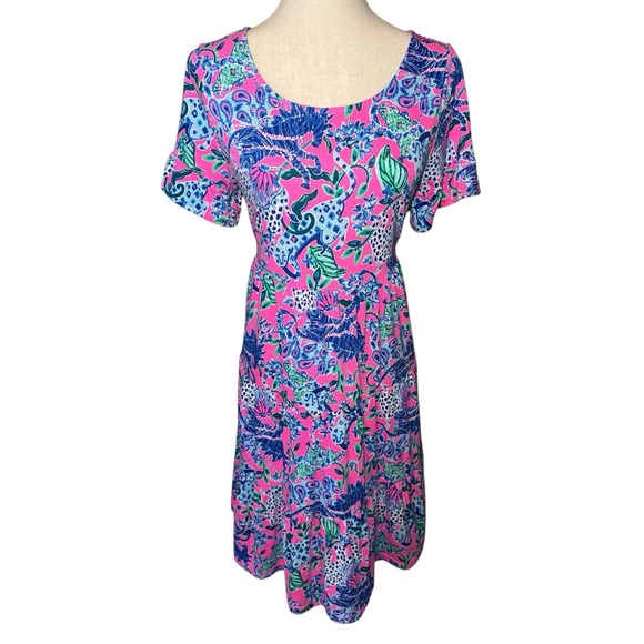 Lilly Pulitzer Jodee Swing Dress in Plumeria Pink Untamed Hearts Leopard‎ Size M - Picture 1 of 7